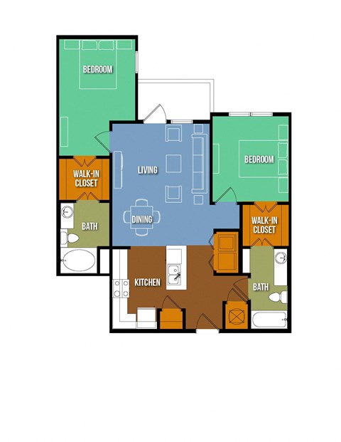 Floor plan for 2 beds, 2 baths, 1010 sqft